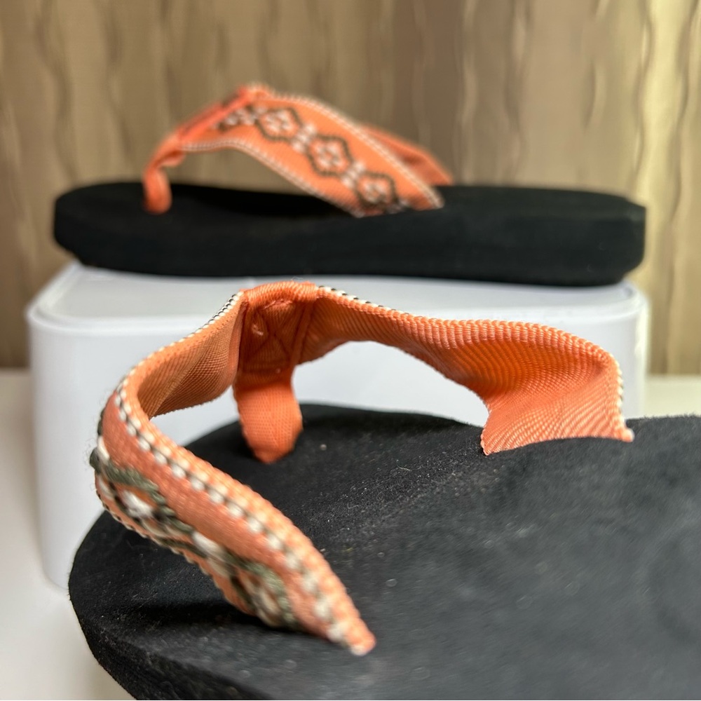 Reef Flip Flops Women's 7 Coral Orange Black Woven Strap Lightweight Comfy NWOT - Picture 11 of 13